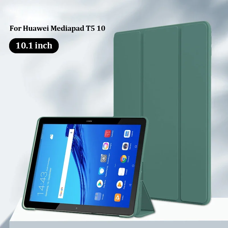 Funda For Huawei MediaPad T5 Case 10.1 inch Trifold Soft TPU Back Stand Tablet Shell For Coque Huawei MediaPad T5 10 Case 10.1