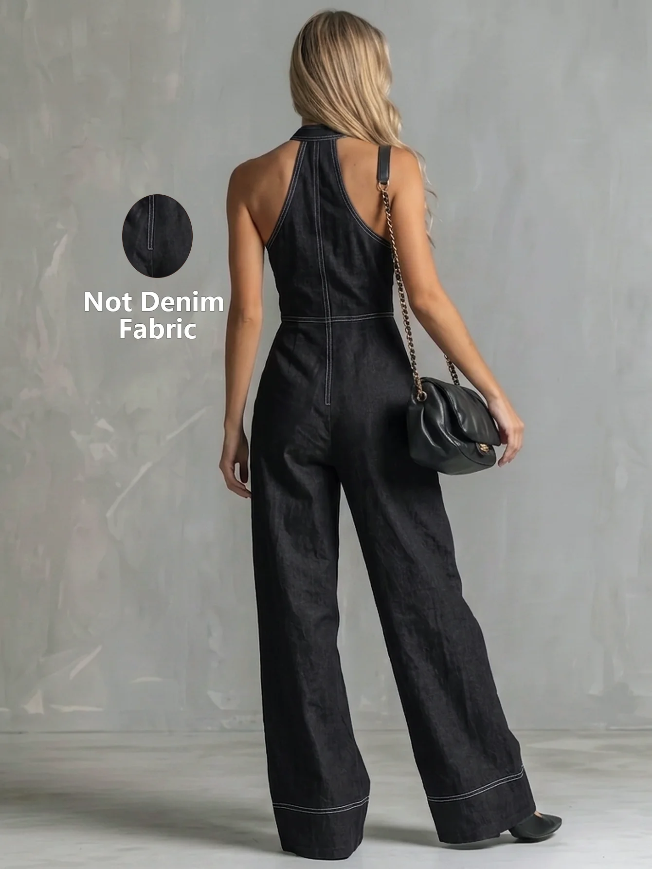 Women's Halter Neck Jumpsuit Front Zipper Sleeveless Wide Leg Romper Fashion Streetwear Outfit For Daily Wear