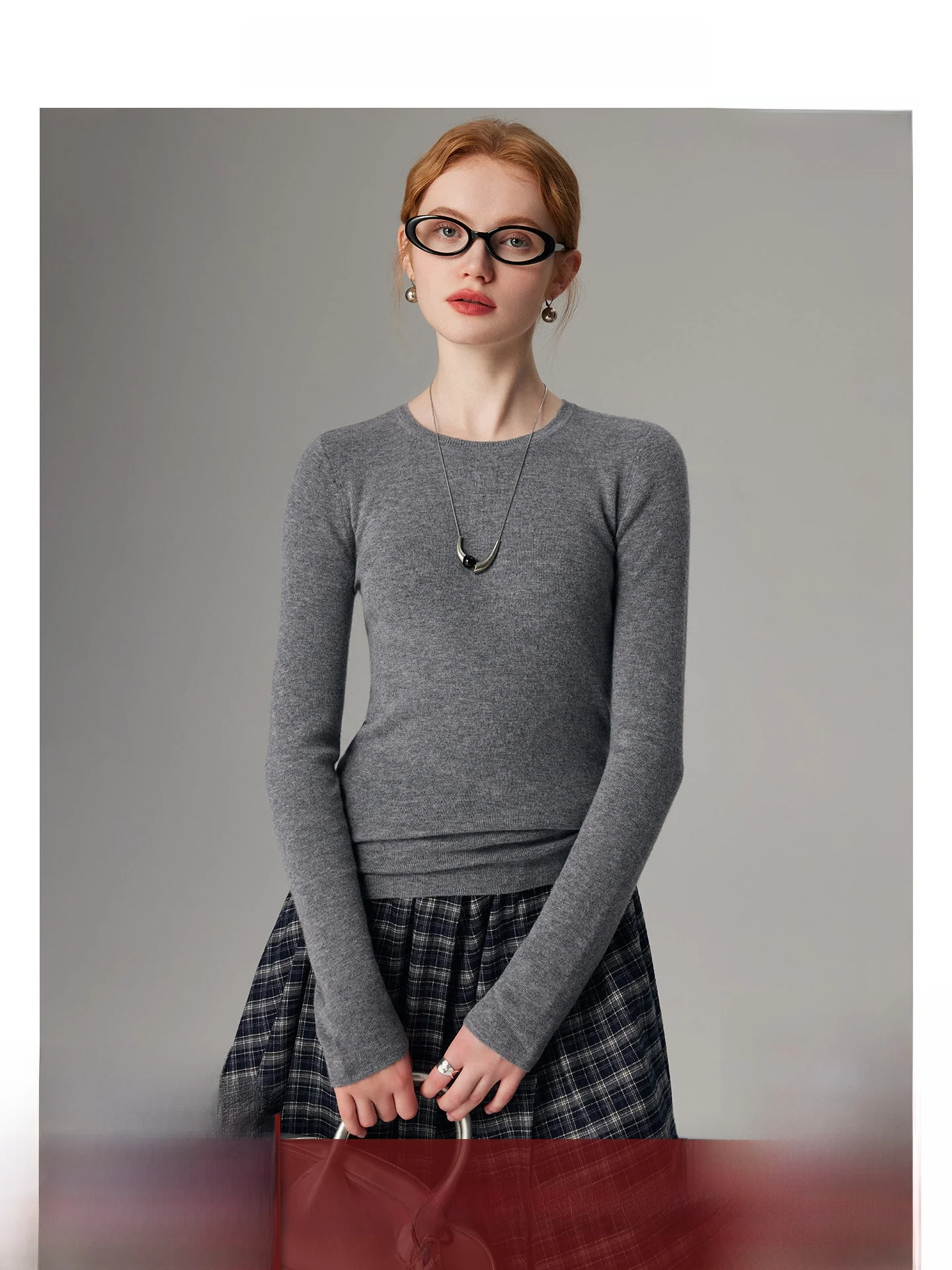 

Casual ey Knitted Base Layer Top Women's round Ne Inner Wear irt Spring Autumn New Sle Pure Color Commute Sle Wool ...