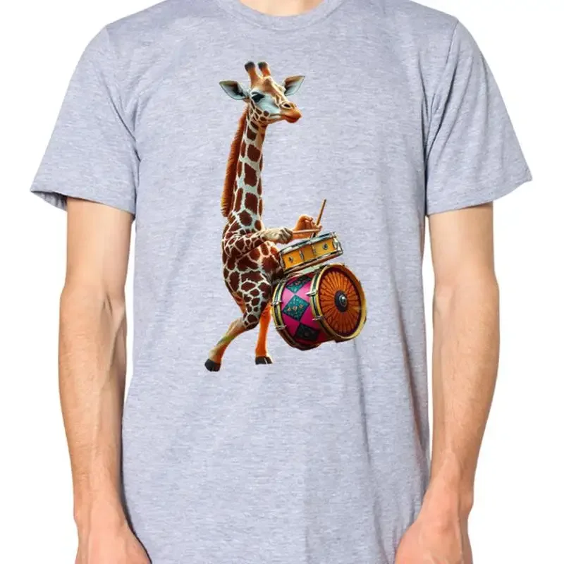 Giraffe Playing The Drums T shirt Animal Print Funny Top