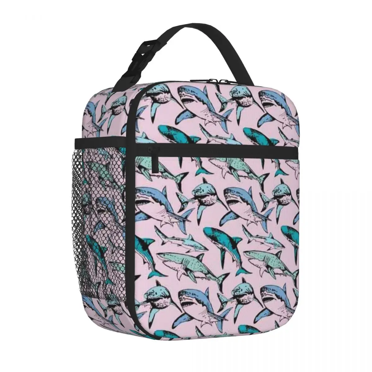 Bestselling Pink Shark Pattern Girl Great White Outdoor Style Neoprene Lunch Bag Festival Outing School Lunch Bag