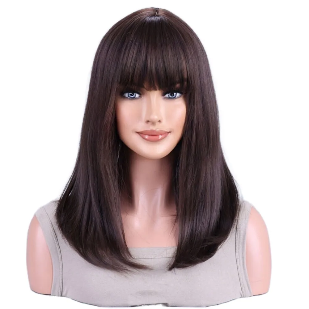 

Heat Resistant Synthetic Hair Straight Brown Dress Up Wig With Bangs