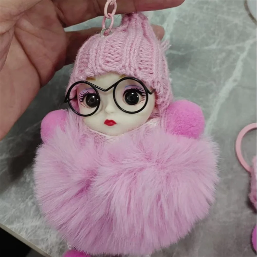 Accessories Jewelry Gift Ball Pendant Cars Key Ring Backpack Sleeping Baby Doll Fluffy Plush Doll Pompom Keyring Plush Keychain