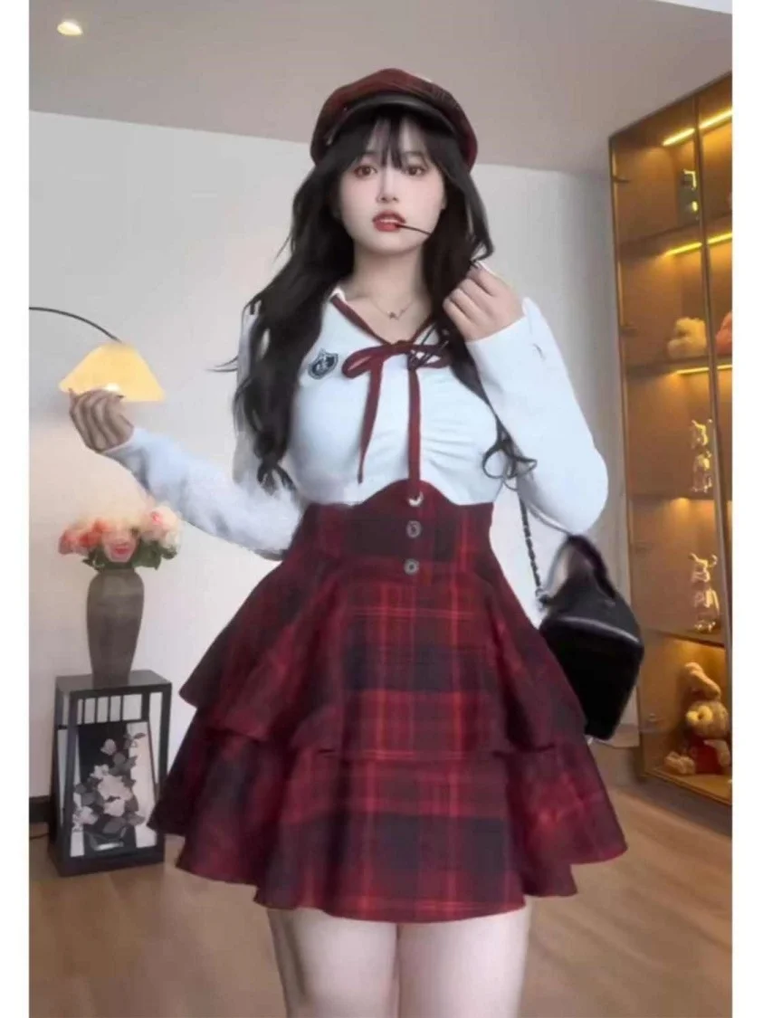 

plus Size College Style Set Women's Spring Autumn Slimming Top High Waist Skirt Sexy Girl Uniform Two Piece Set Fashionable