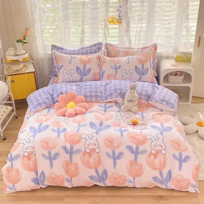 Spring summer thickened pure cotton bedding set  four pieces 100% cotton bed sheets sanding bed single person duvet sets