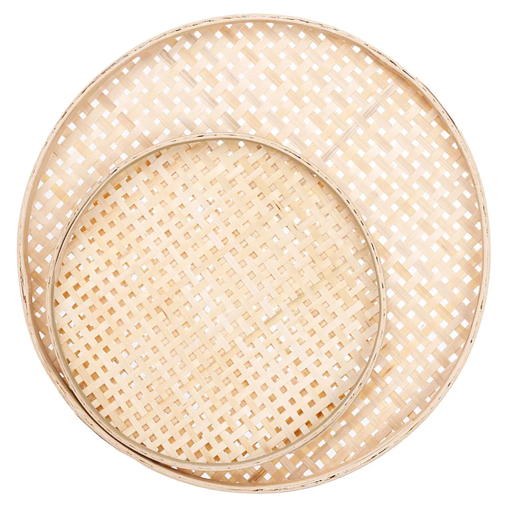 

2Pcs Bamboo Weaving Sieve Round Storage Tray Drying Basket Food Container Kitchen Fruit Holder Practical Houseware