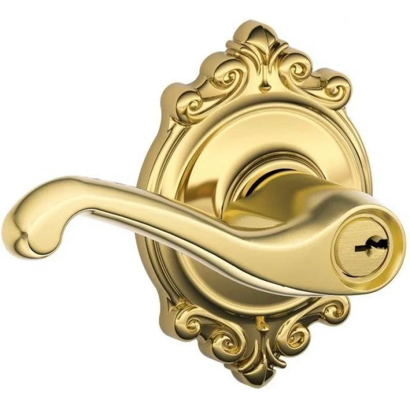 F51A FLA 605 BRK Flair Lever with Brookshire Trim Keyed Entry Lock, Brass