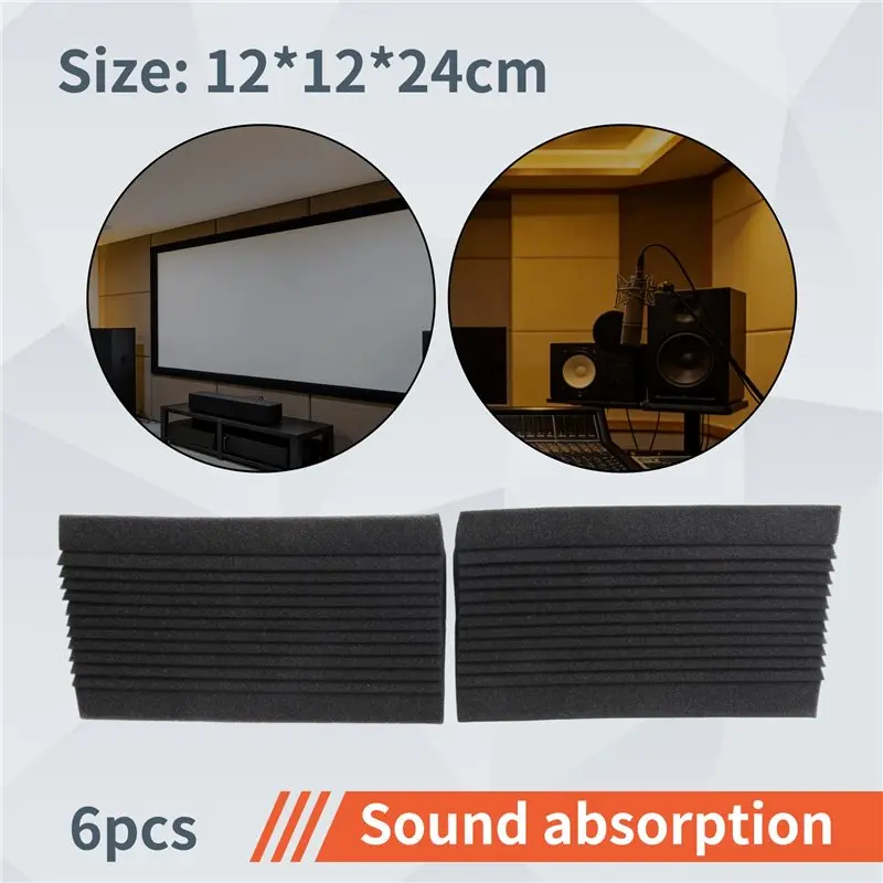 6 PCS Acoustic Foam Charcoal/Black Bass Trap Sound Absorption Studio Soundproofing Corner Wall 12 X 12 X 24 Cm-[A04I Tools]