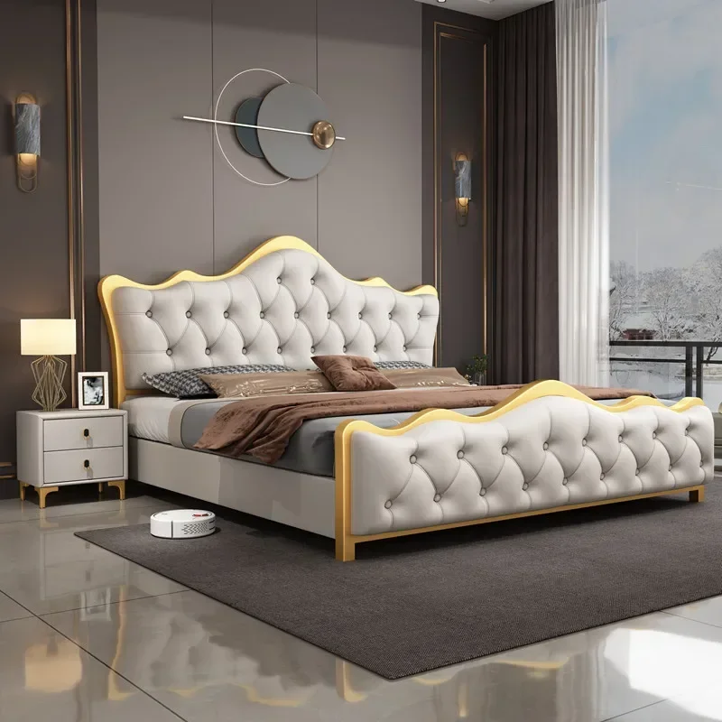 

King Luxury Queen Double Bed Frame Modern White Headboard Twin Bed Frame Girl Sleeping Cama Matrimonio Furniture For Bedroom