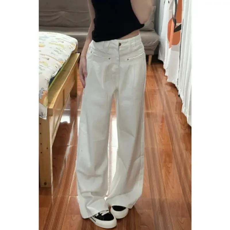 Spring New Solid Color Slim Women Jeans Simple Basic Casual Loose Woman Jeans High Waist Fashion Street Wide Leg Pants Female
