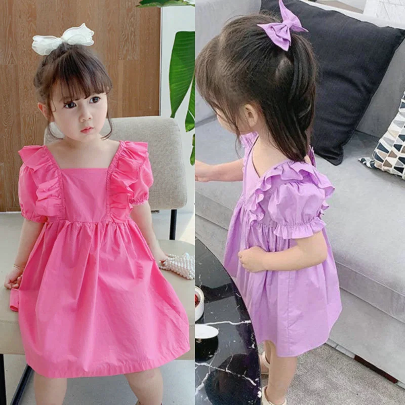 Girls' Dress Korean Style Backless Sweet Dress Princess Dress25Summer New Foreign Trade Children's Wear Delivery3-8Years Old