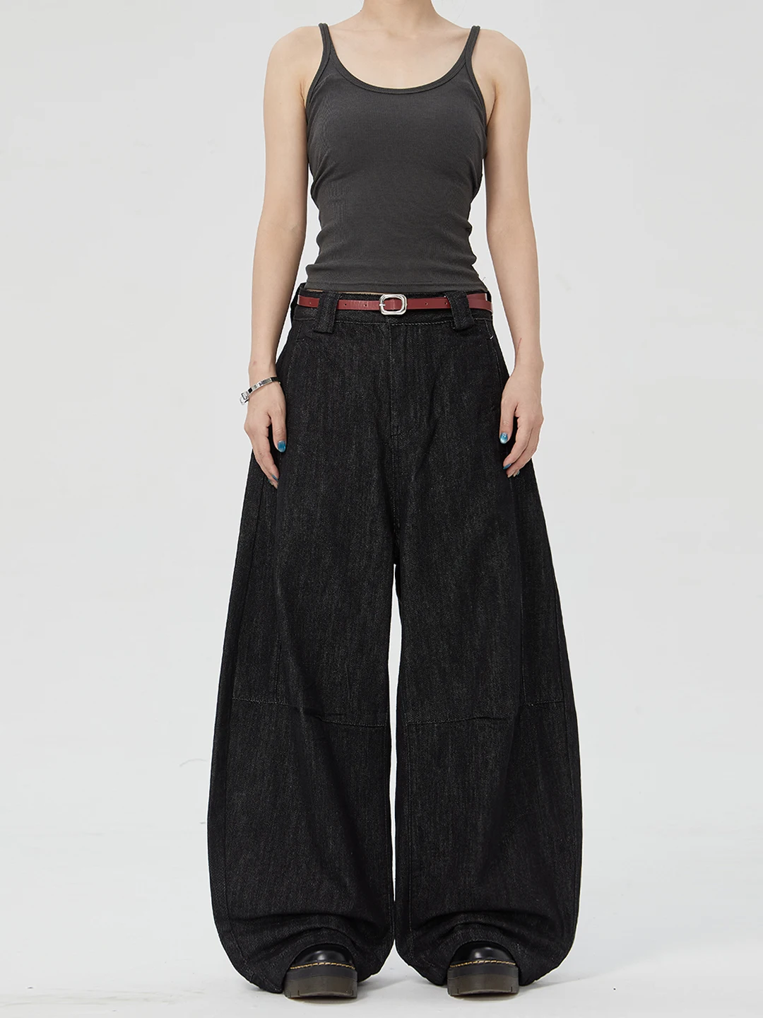 

WBSN American Retro Waed Original Denim Bla Knife Jeans Loose Wide Leg Pants Casual Sle for Men And Women