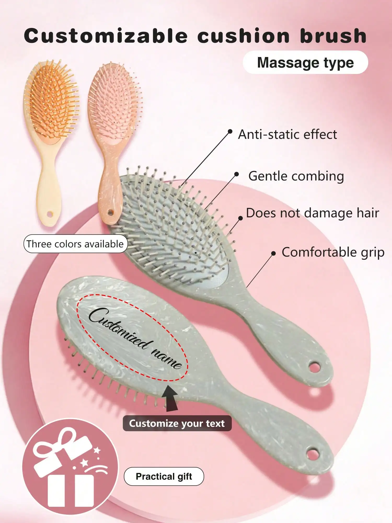 

1 Pc Personalized Custom Hair Brush | Engraved Name Air Cushion Comb With Handle | Square Detangling Hair Brush | For Wedding Bridesmaids, Proposal Gifts, Women Daily Hair Care | Custom Personalized Gifts For Women, Girlfriend, Friends | Back-To-School Gi