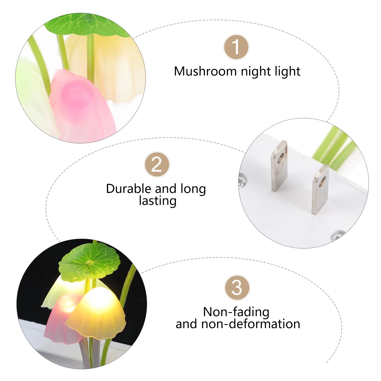 

3pcs Mushroom Night Light LED Lamp Plug in Bedroom Mini Table Warm Eye Caring Kids Safe Plastic Material Long Use Soft Light
