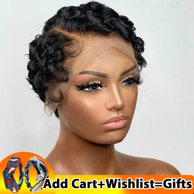 Short Wigs Human Hair Wigs For Women Pixie Cut Human Hair Finger Wave Wig Natural Color Glueless 13x1 Side Part Lace Frontal Wig AliExpress
