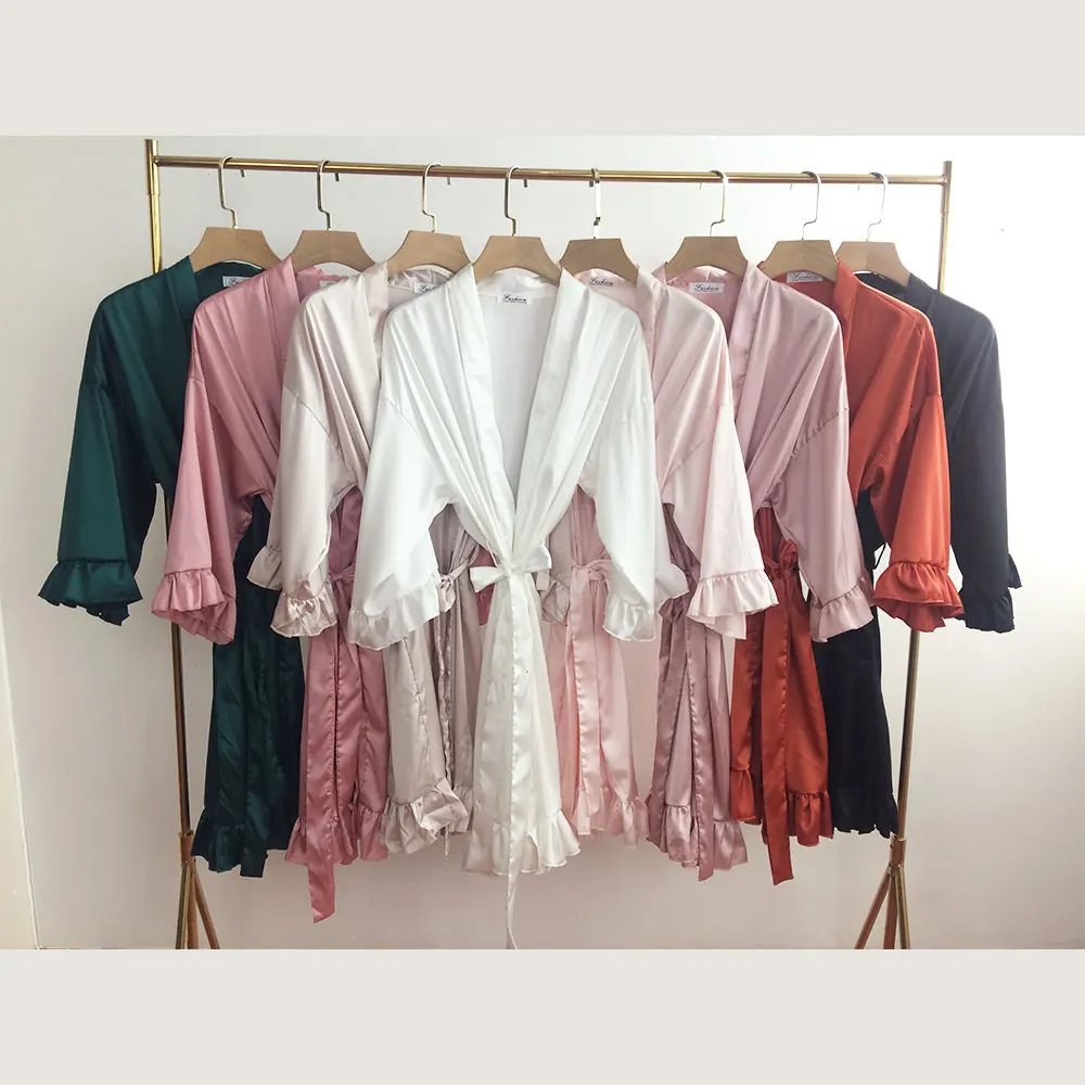 Personalized Bridesmaid Robes with a Ruffled Bridal Shower Dressing Gown Unique Wedding Day Robe For Bride Custom Ruffle Kimonos