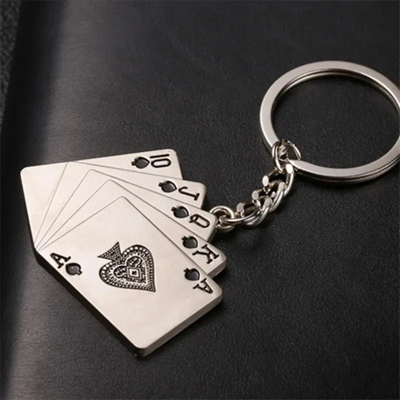 Fashion Novelty Poker Charms Keychain For Men Trinket Playing Cards Key Chain Ring Male Car Bag Keyring Jewelry Souvenirs Gift