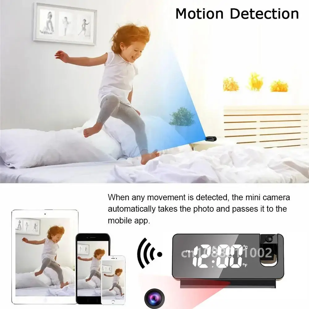 Time Projection Clock Mini Camera 1080P HD Supports 2.4G WiFi Mobile Capture USB 24-hour Plug in for Indoor Room Store Video Cam