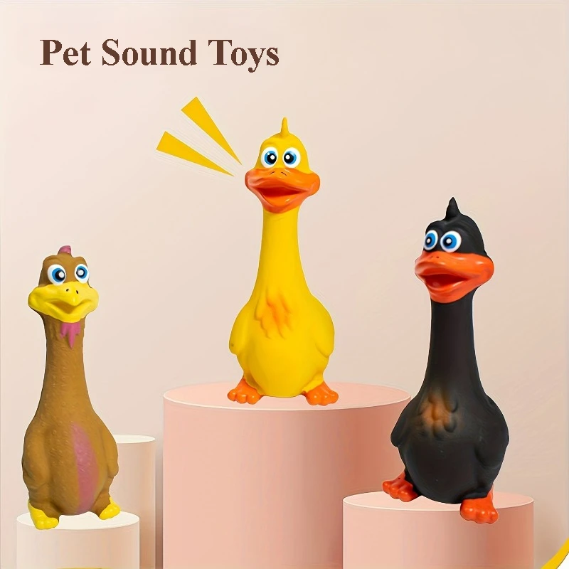 3-pack Pet Latex Sound Making Toys, Standing Screaming Chicken and Duck Simulation Toys, Cat and Dog Boredom Relief Toys