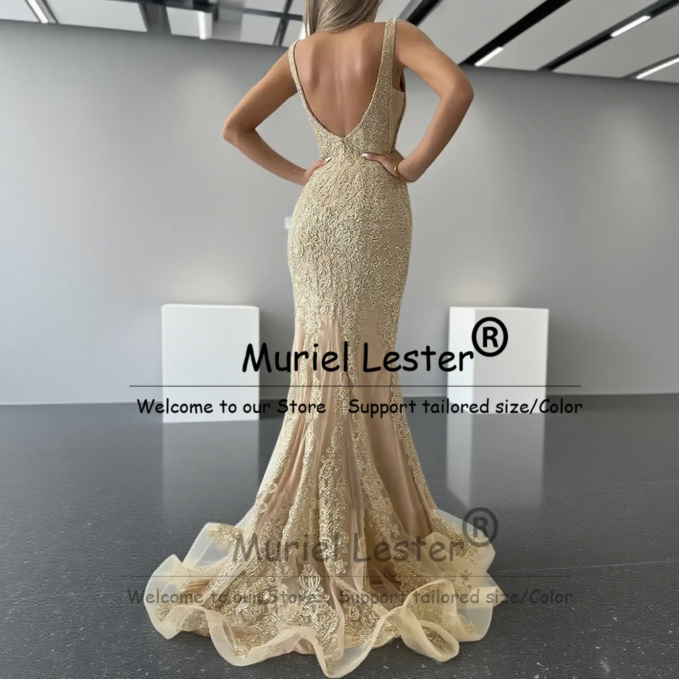 Luxus Spitze Applikationen Perlen Prom Kleider Für Hochzeit Gast Angepasst V-ausschnitt Backless Meerjungfrau Abend Party Kleider Robe De Soriee