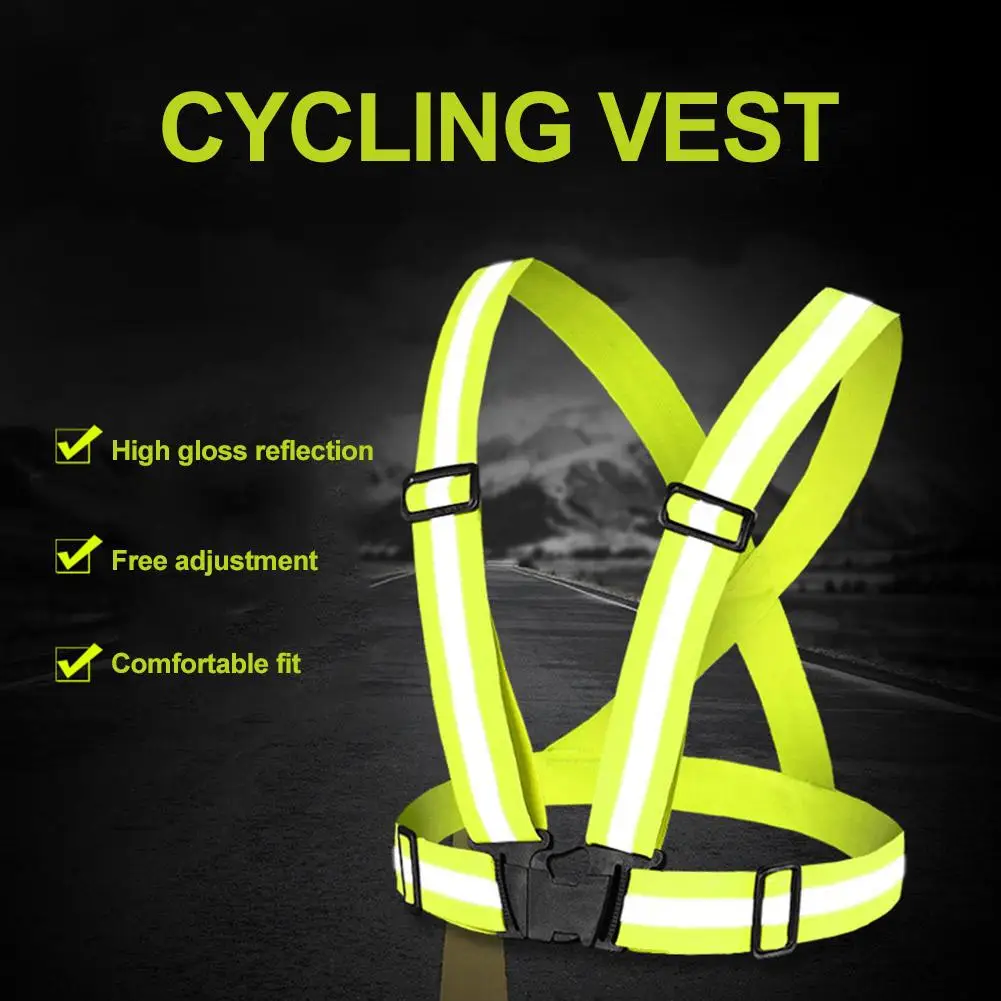 High Visibility Reflective Safety Vest Yellow Adjustable Straps Night Running Cycling Walking Outdoor Sports Safety Clothing
