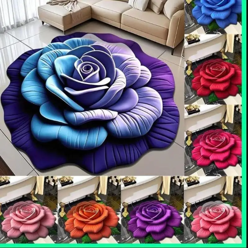 1Pc Soft Peony Flower Shaped Floor Mat 40x40cm/60x60cm Durable Non-Slip Absorbent Carpet for Bathroom & Living Room