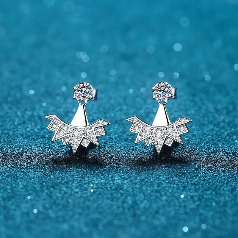 

18K gold earrings snowflake plated PT950 platinum earrings micro-paved gravel 89.4 points moissanite earrings