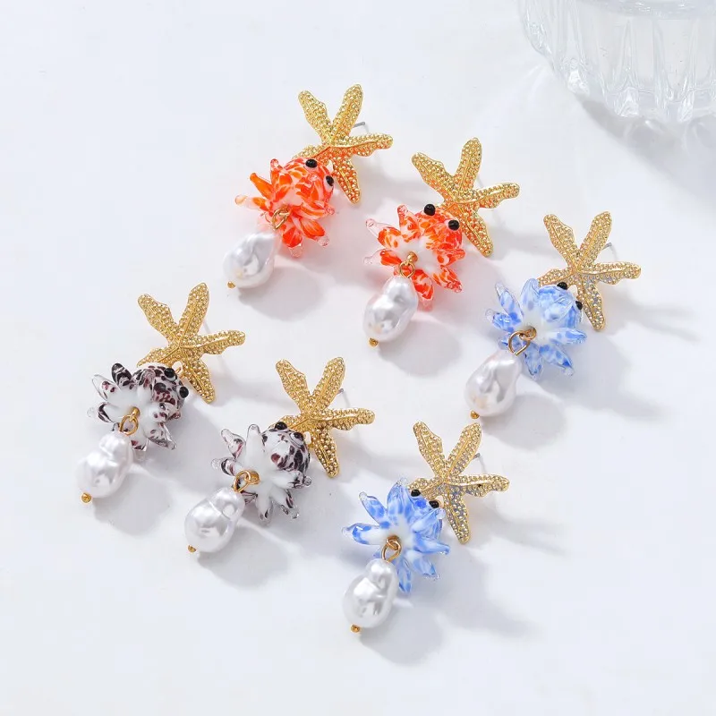 Cute Octopus Earrings Creative Glass Octopus Long Drop Earrings Unqiue Marine Series Design Earrings Wholesale Custom Packaging