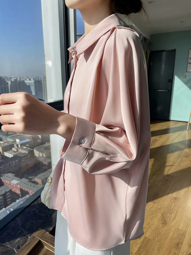 Oversize New Arrival Blouses Silky Satin Surface Women's Casual Shirts Three Quarter Top Slim Solid Lady Clothing Fashion Trends