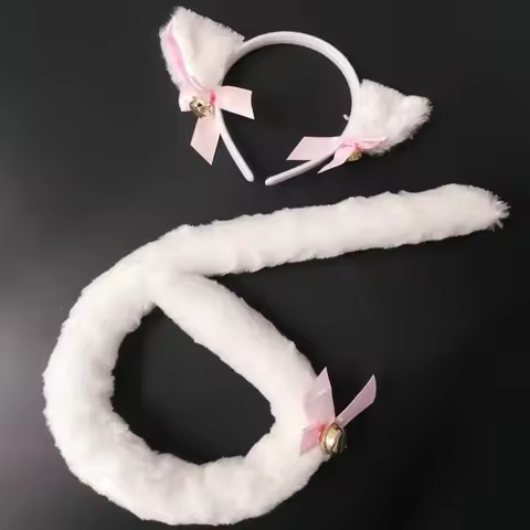 Women Lolita Girl Fox Ear Cat Plush Headband Tail Housekeeper Maid Dressing Party Anime Cosplay Costume Christmas New Year