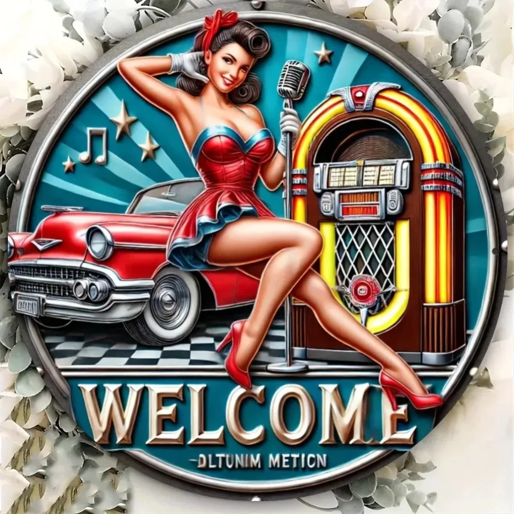 CIFBUY Vintage Aluminum Wall Art Waterproof Durable Microphone Woman Plaque for Bar Cafe Bedroom Music Room Home Farmhouse Decor