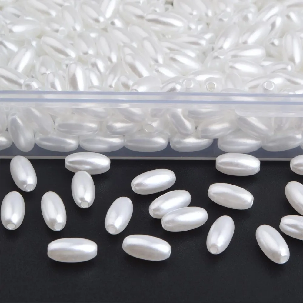 200pcs Rice Shape Imitation Pearl Loose Spacer Beads for DIY Bracelet Necklaces Jewelry Making Findings Accessories Materials