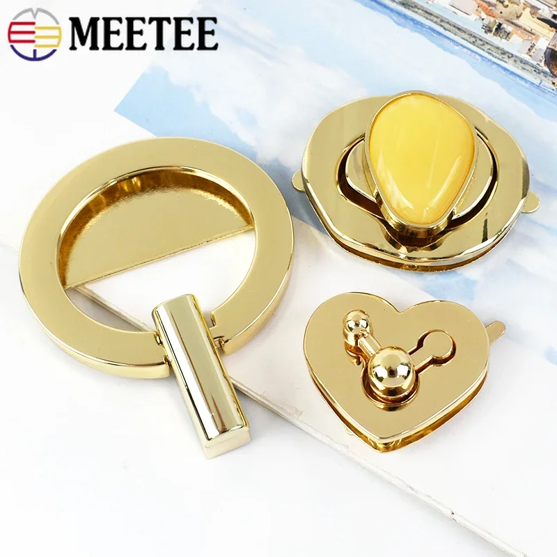 1Pc Meetee Metal Bag Lock Clasp Gold Turn Twist Locks Closure Snap Clip Buckles DIY Handbag Purse Hardware Replace Accessories