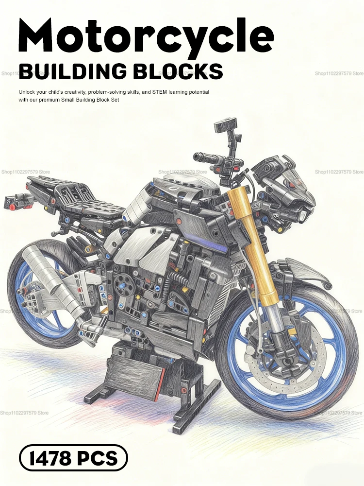 AliExpress Brangdy Technology Racing Motorcycle Building Blocks Set 1478 Pcs Fast Speed Bike DIY Model Creativity Toy Collectible Gift for Adults