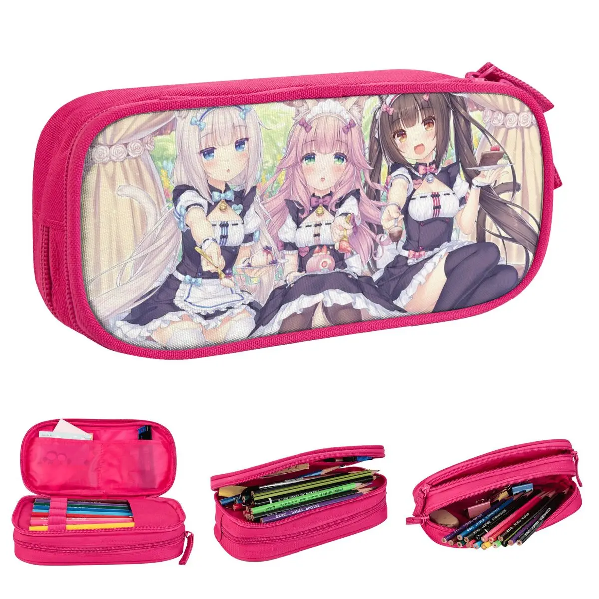 NEKOPARA-Trousse à crayons Kawaii Anime Game, porte-stylo mignon pour filles, grand sac de rangement pour garçons, fournitures scolaires, cadeau