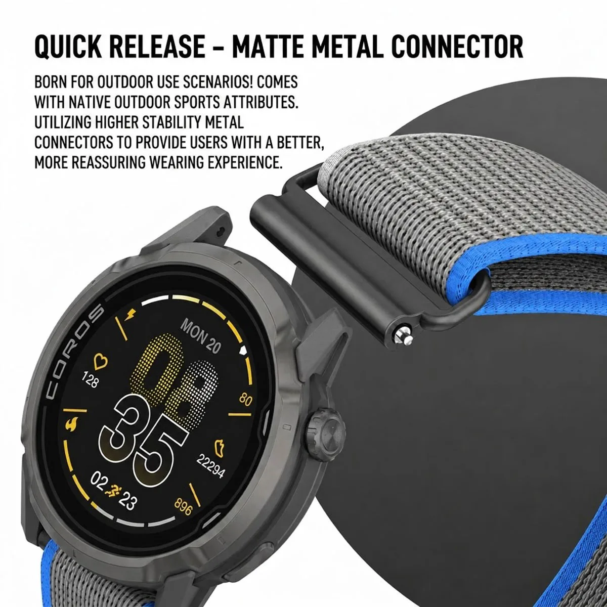 Compatible with COROS NOMAD / APEX 4 46mm Nylon Loop Watch Band Hook and Loop Strap 24mm Metal Connector Outdoor Sports Band