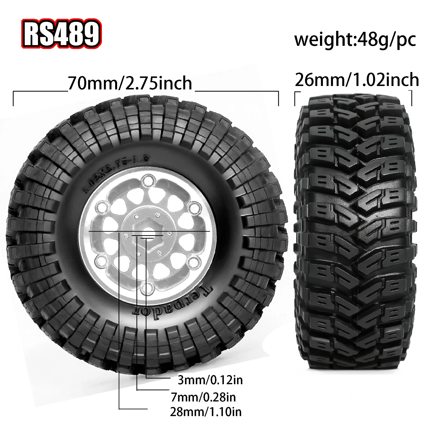 عجلات وإطارات بيدلوك 1.3 بوصة بقطر خارجي 2.75 بوصة وسداسي 7 مم (4 قطع) لسيارات التحكم عن بعد الزاحفة بمقياس 1/18 و1/24 مثل TRX4M وSCX24 وAX24 وFCX18 وFCX24