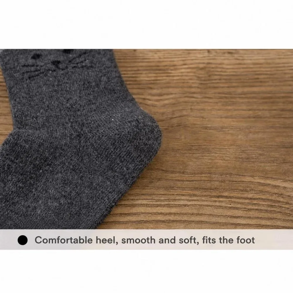 5 Pairs Soft Breathable Cotton Crew Socks Elastic Cuff Skin Friendly Cartoon Cat Socks Jacquard Wear Resistant Mid Calf Socks