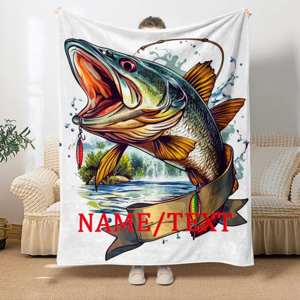 Custom name catfish-themed flannel blanket, suitable for sofas, beds, birthdays, boys, fishing enthusiasts, friends, and gifts