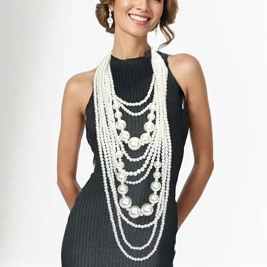 Multi-Layer Pearl Chain Necklace Earring Set 2025 Customized Tassel Luxe Wedding Beaded Body Pearl Chain