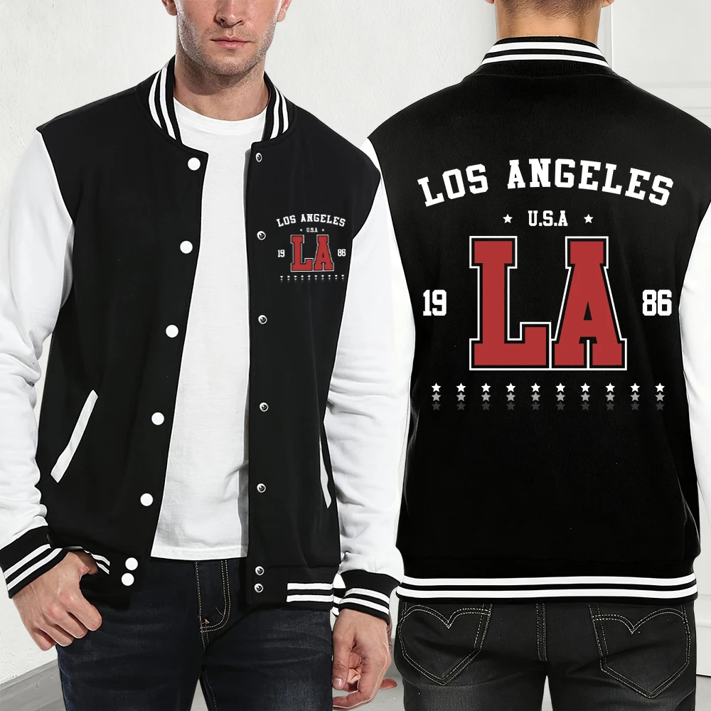 

1986 Los Angeles Usa Printing Baseball Coat Men'S Winter Loose Jackets Street Fleece Warm Sportswear Basics Pocket Men Clothes