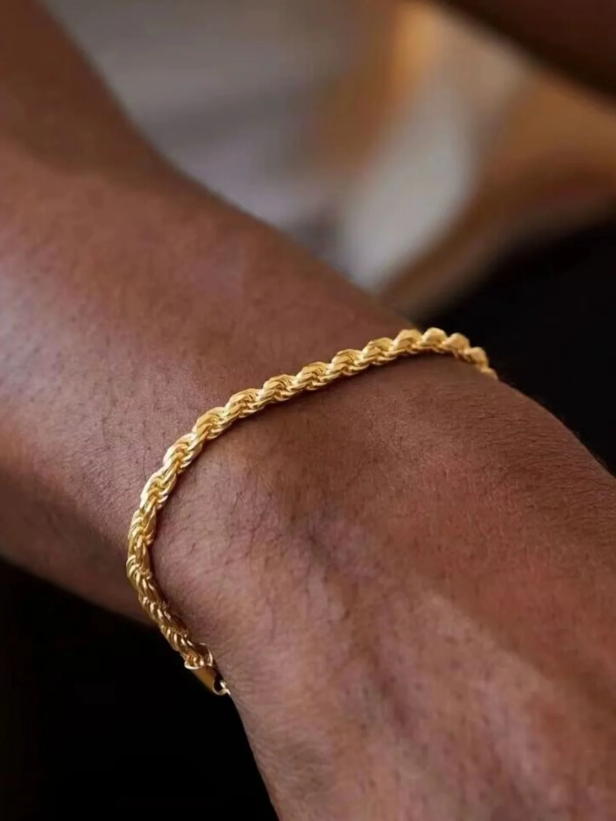 3mm Vintage Stainless Steel Twists Chain Men Bracelet 17CM Rock Gold Color Bracelet For Women Fashion Men Jewelry image 2