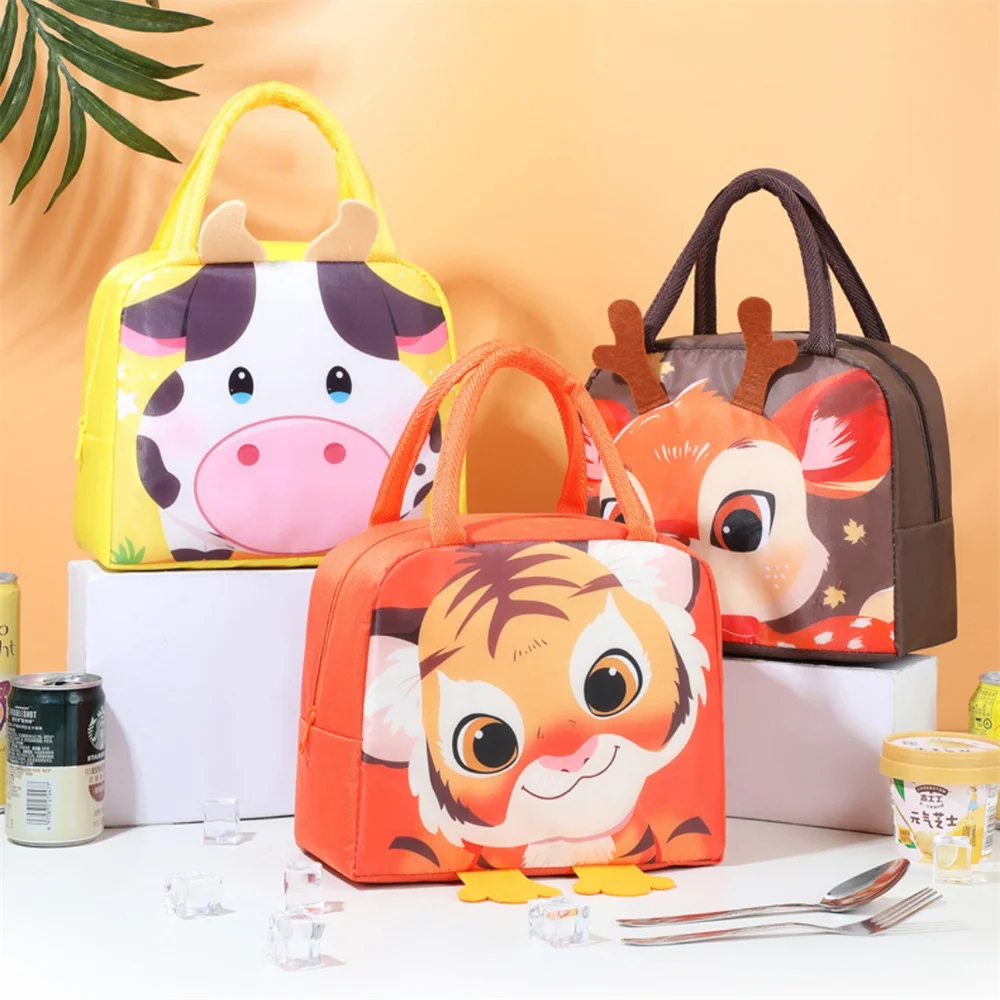 Cartoon Animals Lunch Bag For Children Kids School Portable Large Capacity Thermal Bags Cooler Bento Box Storage Pouch