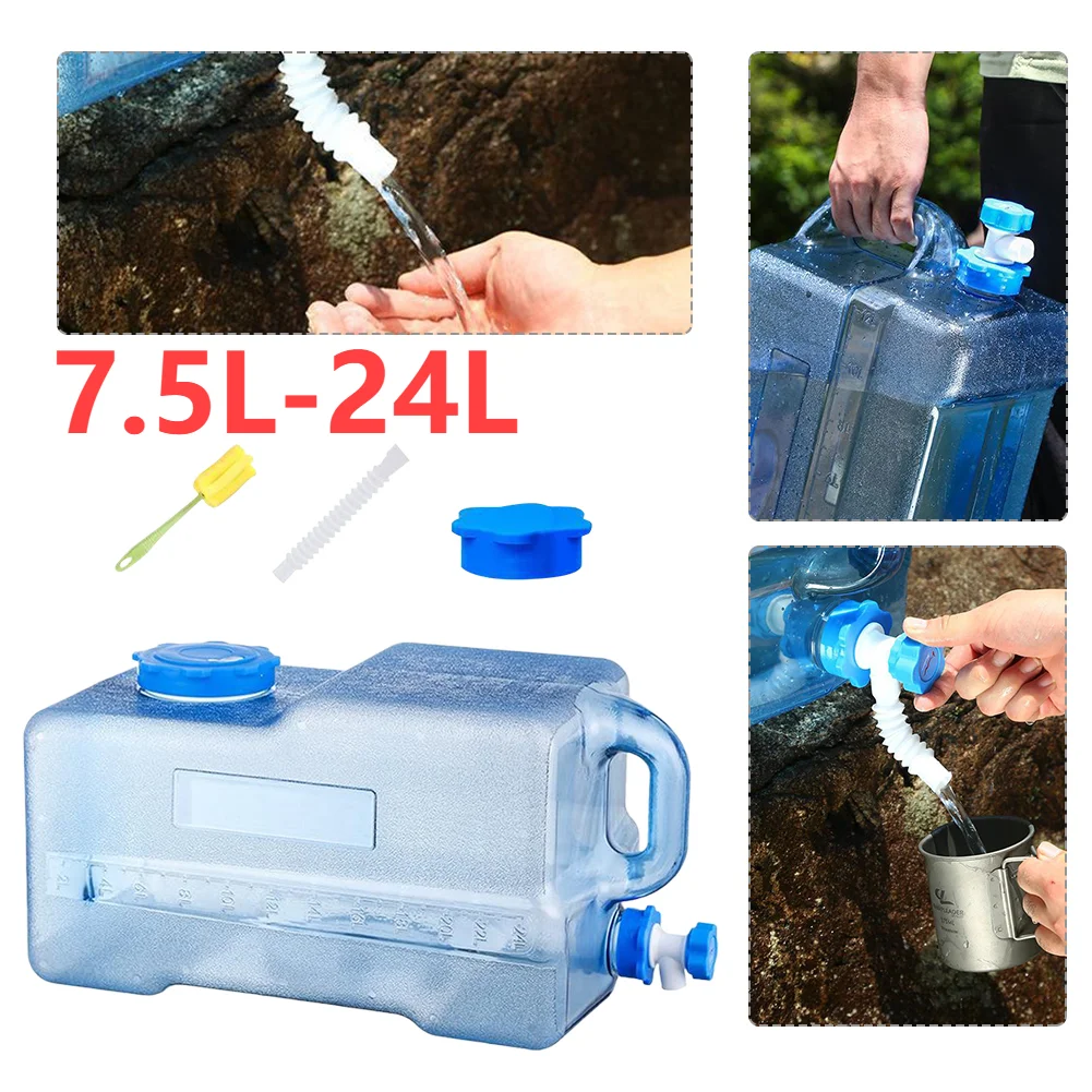 7.5/12/15/19/24L Portable Water Bucket Driving Pure Water Tank Container Faucet Outdoor Hiking Camping Cooking Picnic