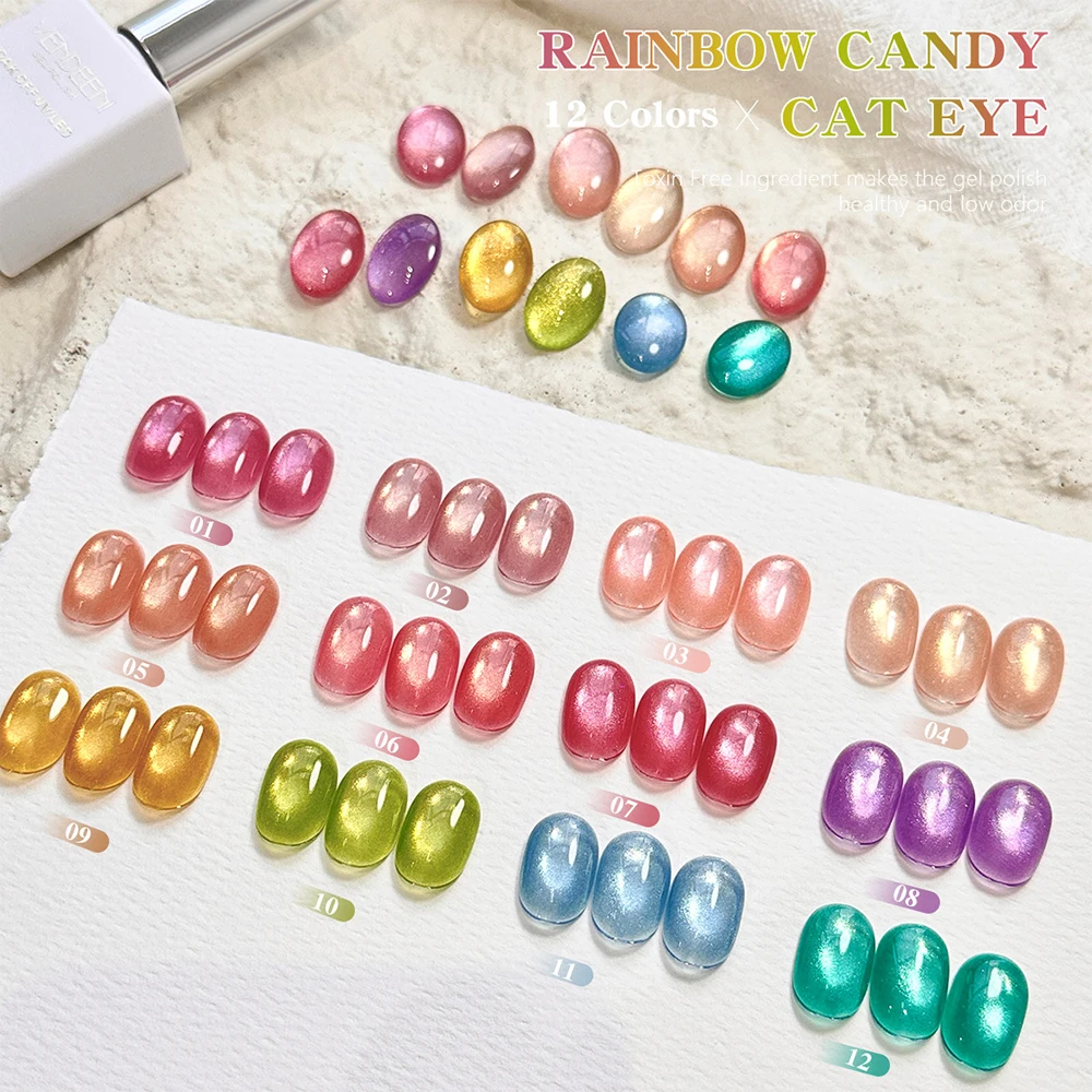 Vendeeni TPO HEMA FREE 12 Farben/Set Kristall-Katzenaugen-Gel-Nagellack Regenbogen-Candy Magnetischer UV-Soak-Off-Gel-Lack mit Display – Detail 7