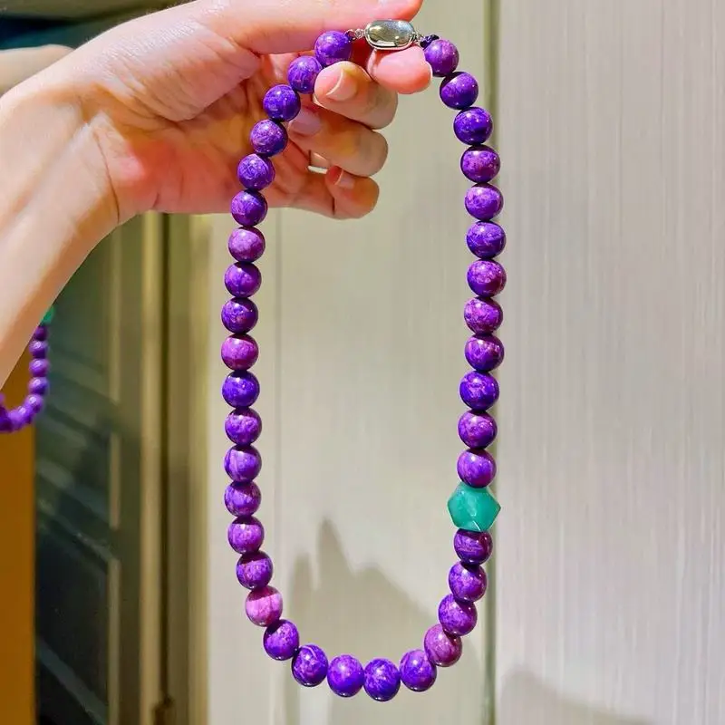 South African necklace royal purple genuine natural green strawberry quartz clavicle chain