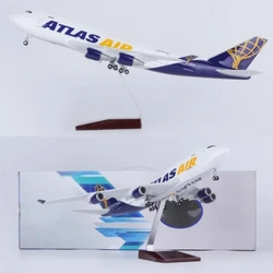 1:150 scala 47cm 747 modello di aereo Atlas Air Boeing B747 modello di aereo ornamento di aereo in resina pressofusa con luci a LED