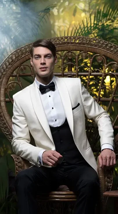 2024 Beige Black Formal Wedding Suits For Men Slim Fit 3 Piece Prom Tuxedo Groom Style Jacket Custom Blazer Stes Terno Masculino