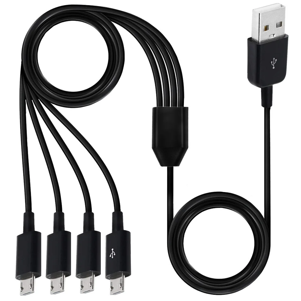 USB 2,0 Typ A Stecker Auf 4 Micro USB 5 Pin Männlich Splitter Y Daten Sync und Lade Connector Adapter kabel 0,5 m/1,5 m Schwarz Weiß