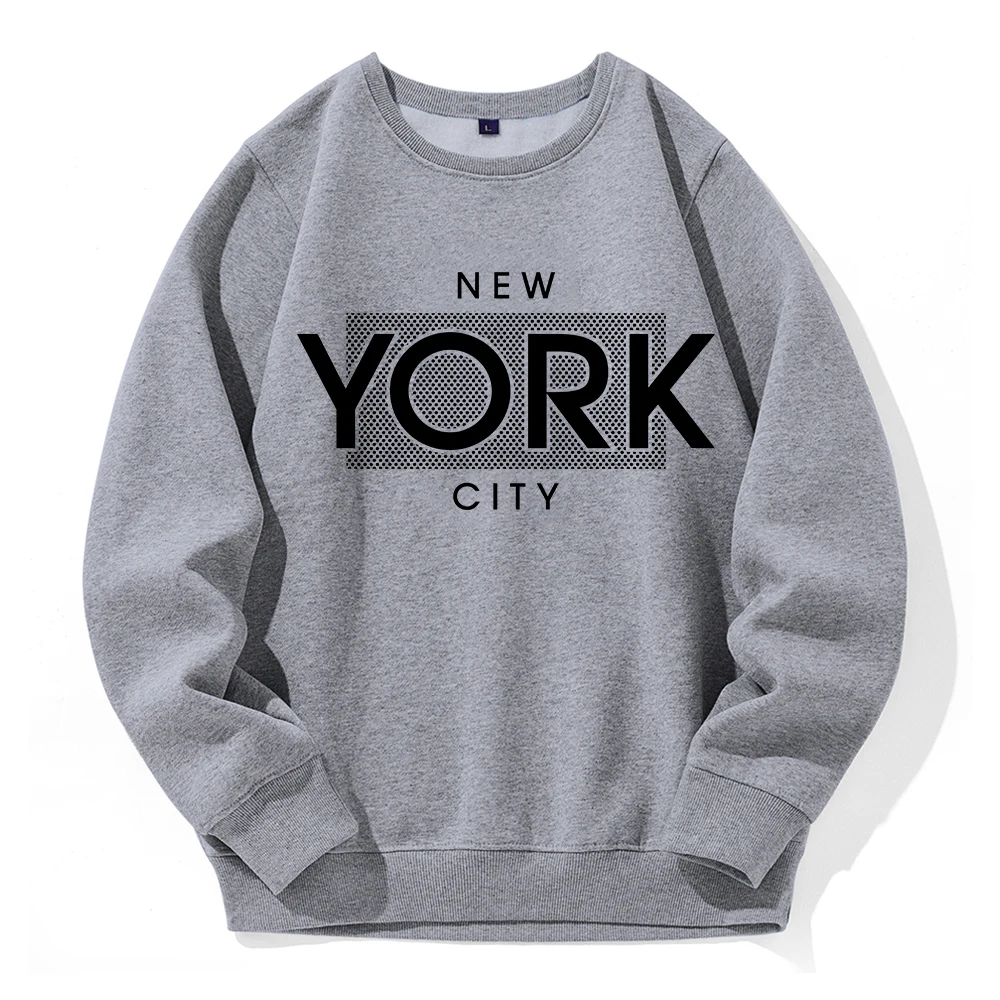 Creative New York City Print Men Sweatshirt Simple Loose Sportswears Autumn Warm Fleece Tracksuit Crewneck Comfortable Pullover